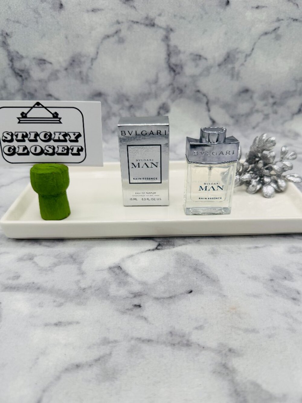 Bvlgari Man Rain Essence EDP,Fresh Woody Musk Green-Travel 15ml,0.5oz-BOXED-NEW